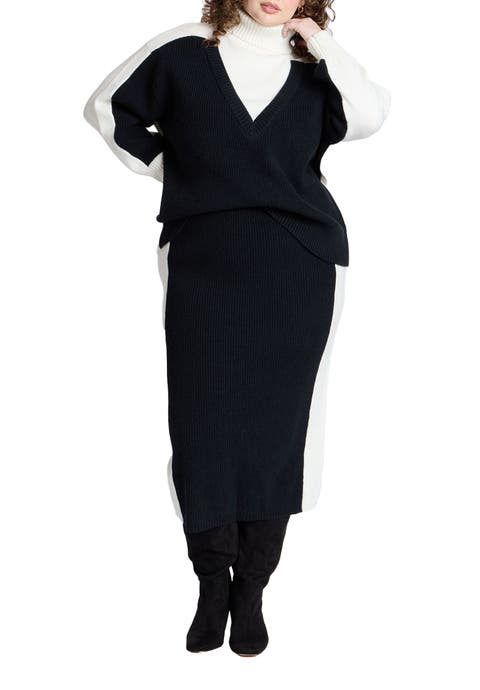 Colorblocked Sweater Midi Skirt (Plus)