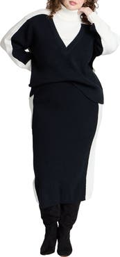 ELOQUII Colorblocked Sweater Midi Skirt