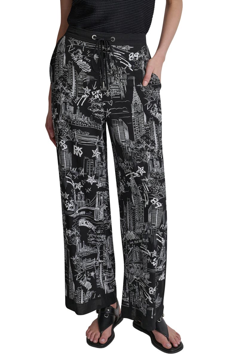 DKNY New York Print Wide Leg Pants, Main, color, New York Toile Black