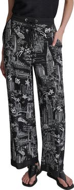DKNY New York Print Wide Leg Pants