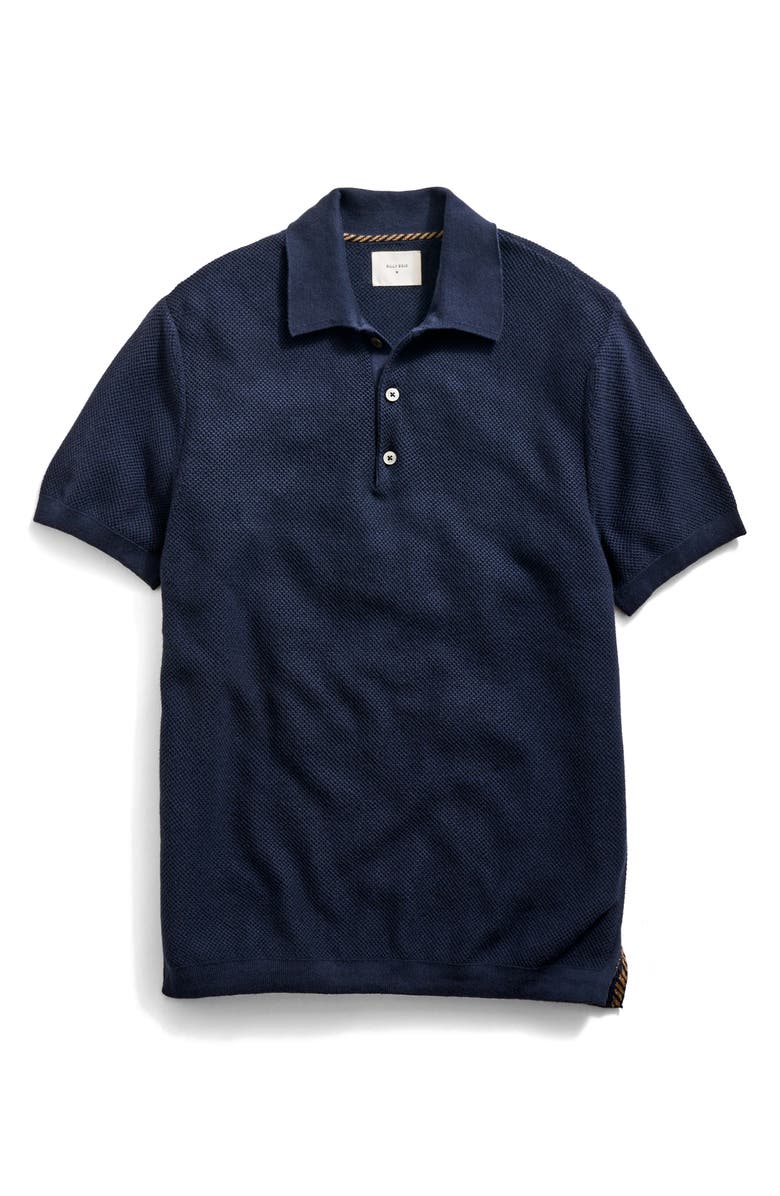 Billy Reid Solid Cotton Piqué Polo Sweater, Alternate, color, Navy