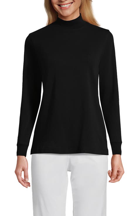 Relaxed Cotton Long Sleeve Mock Turtleneck