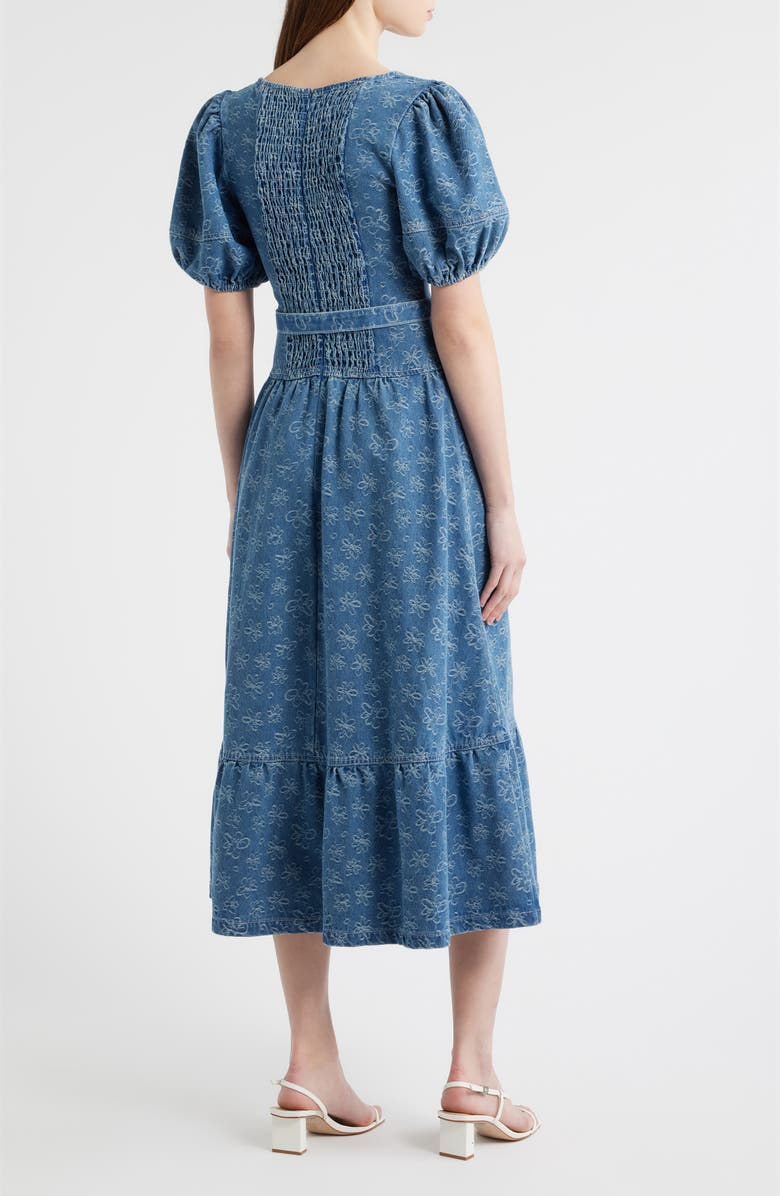 ZOE AND CLAIRE Jacquard Denim Belted Midi Dress, Alternate, color, Denim