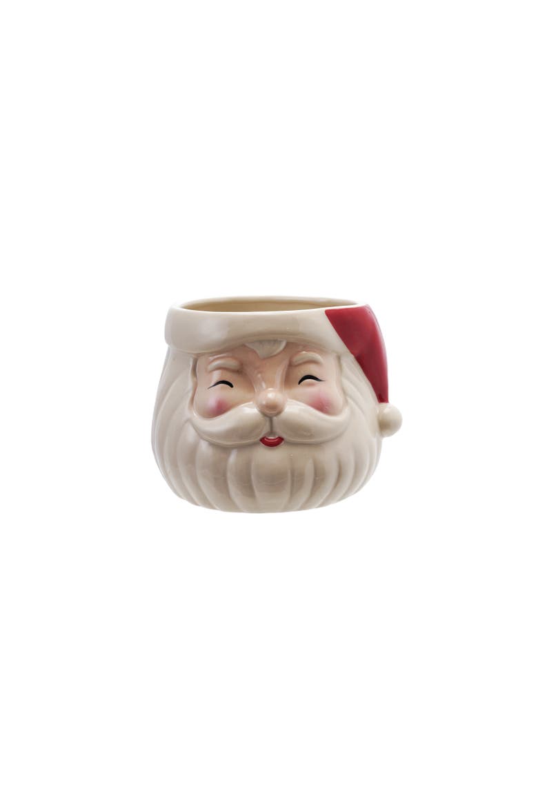 Stoneware Santa Head Shaped Planter, Main, color, Red and White