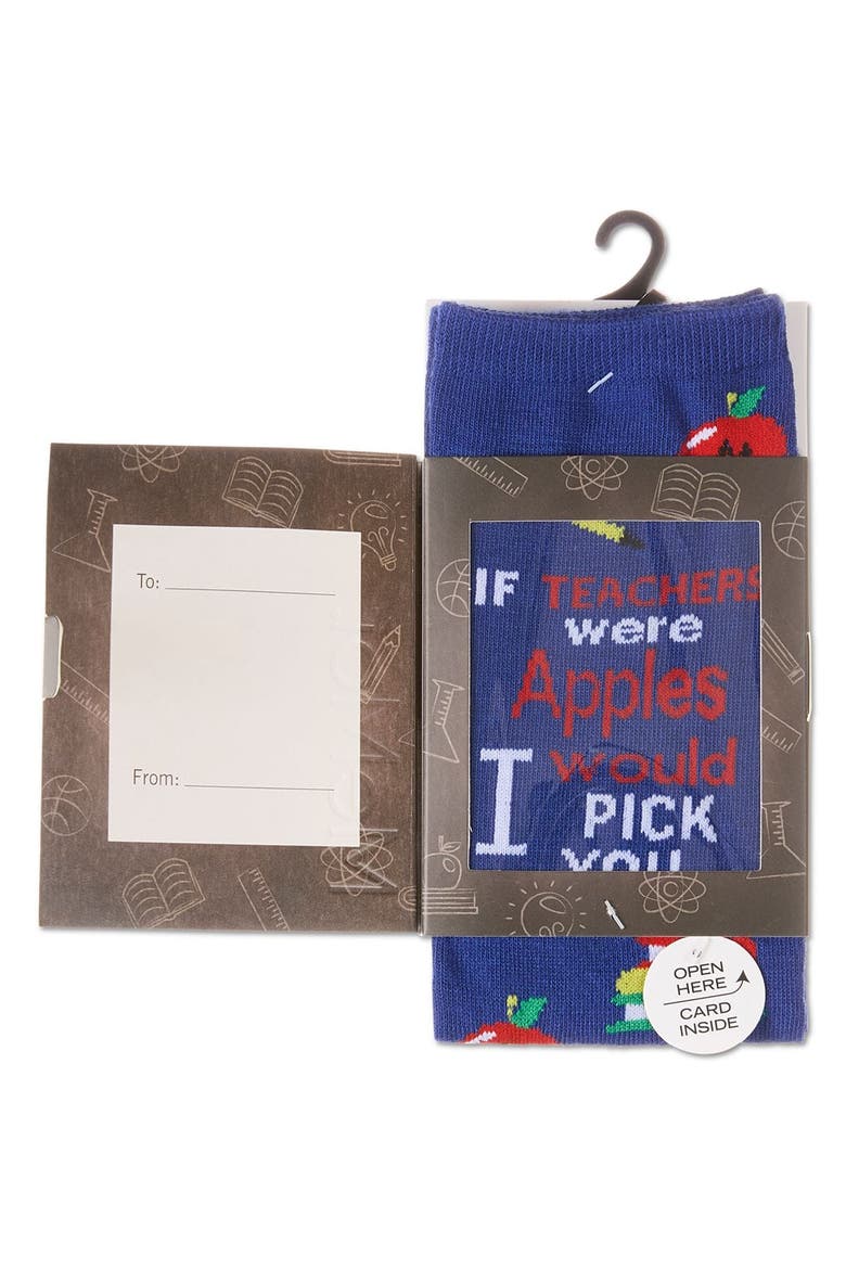 Big Kid's If Teachers Were Apples Greeting Card Crew Socks, Alternate, color, Surf the Web