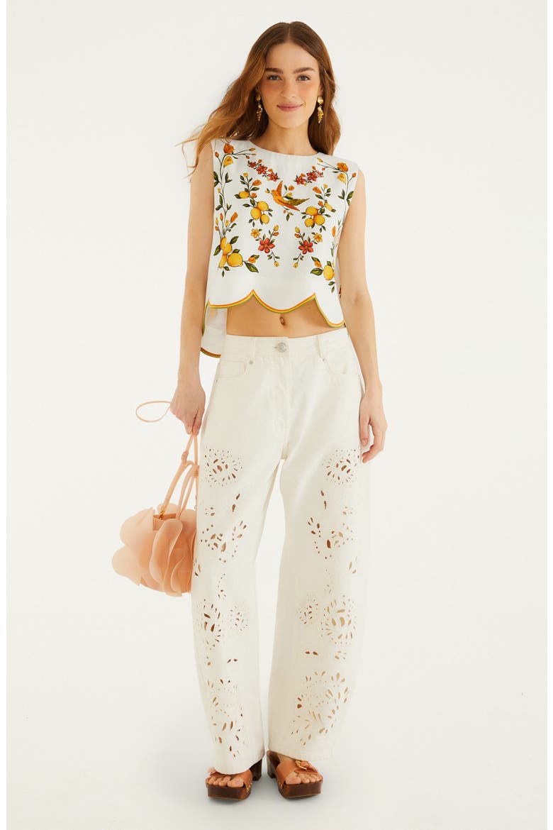 Lemon Bouquet Floral Linen Blend Crop Top, Alternate, color, LEMON BOUQUET OFF-WHITE