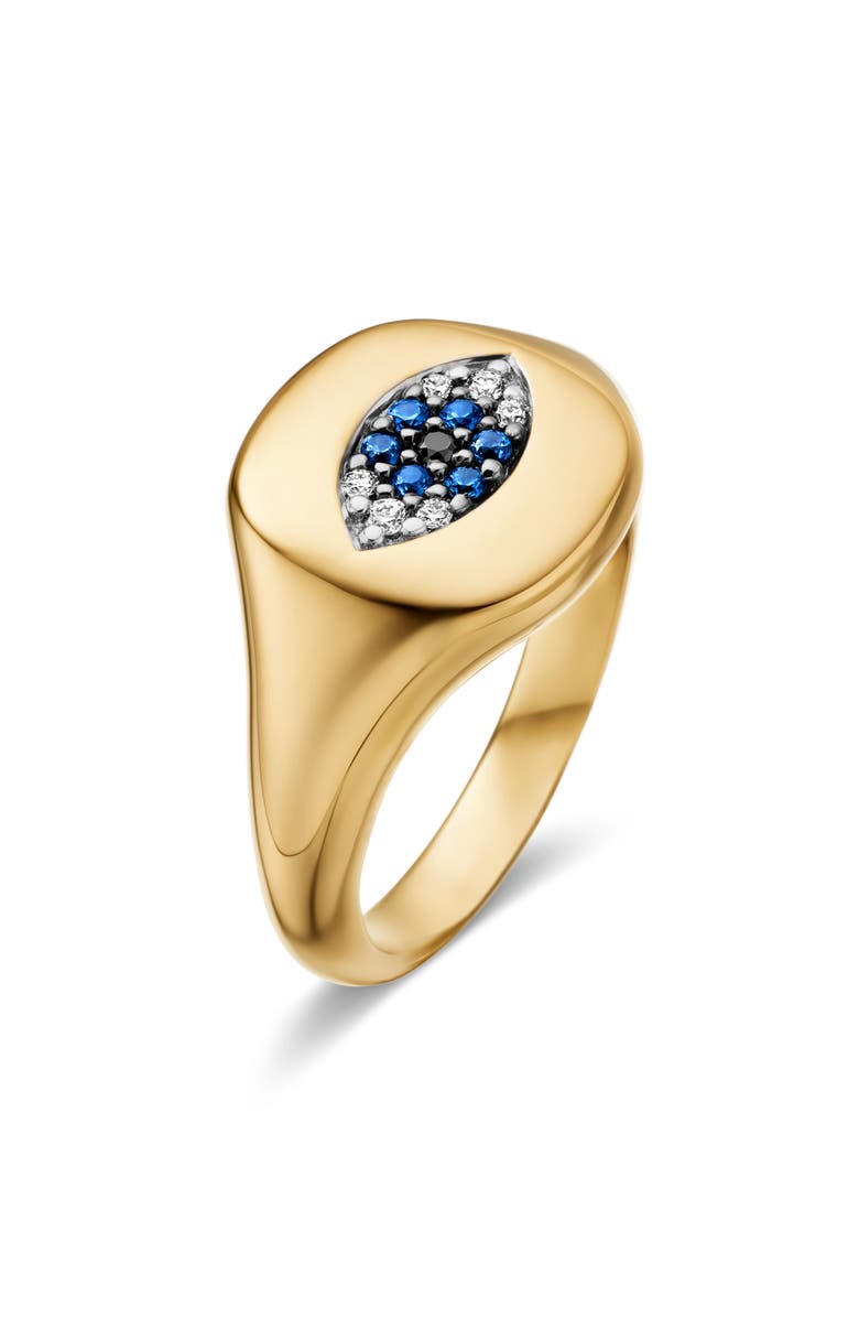 David Yurman Cable Collectibles Evil Eye Mini Pinky Ring in 18K Gold with Diamonds, Alternate, color,