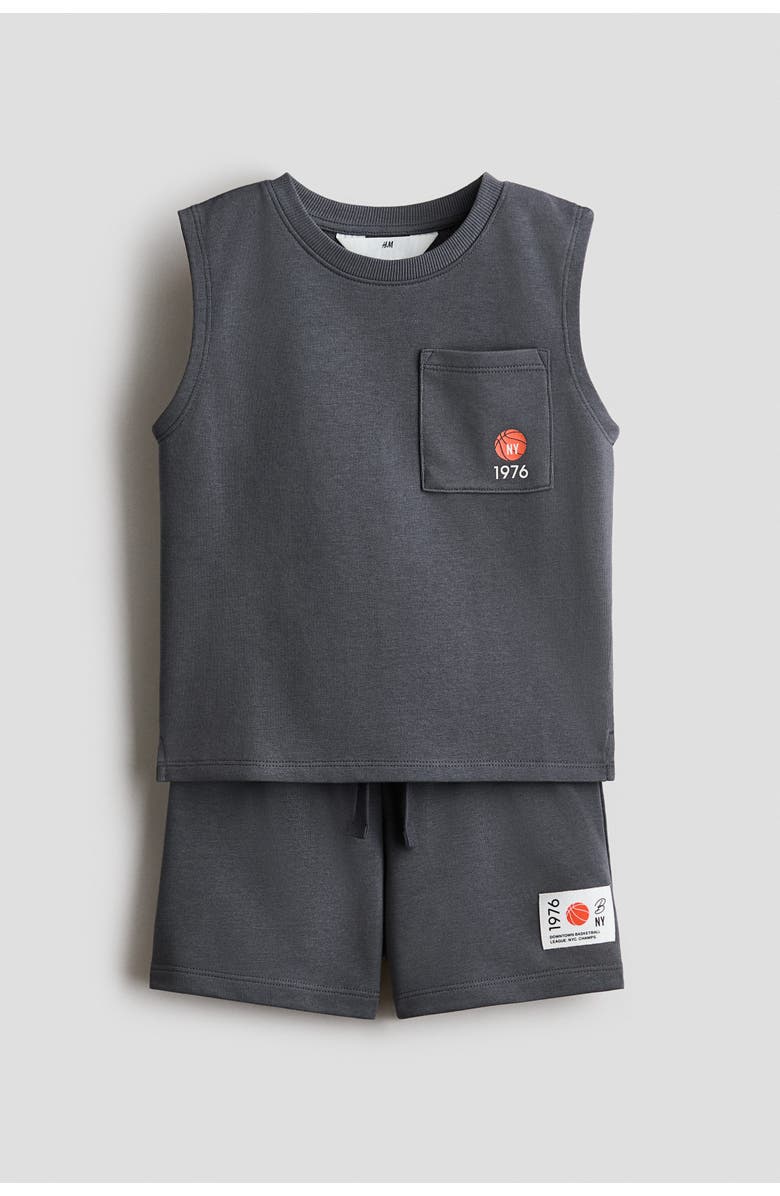 H&M 2-piece Sweatshirt Set, Main, color, Dark Gray/Basketballs