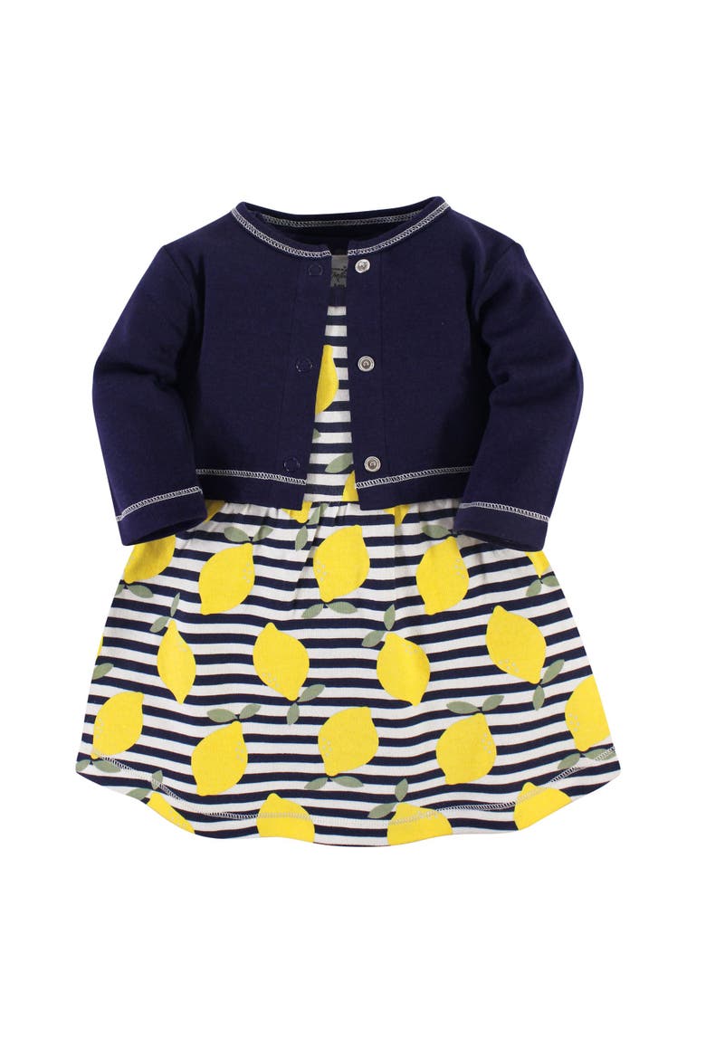 Organic Cotton Dress and Cardigan, Main, color, Lemons