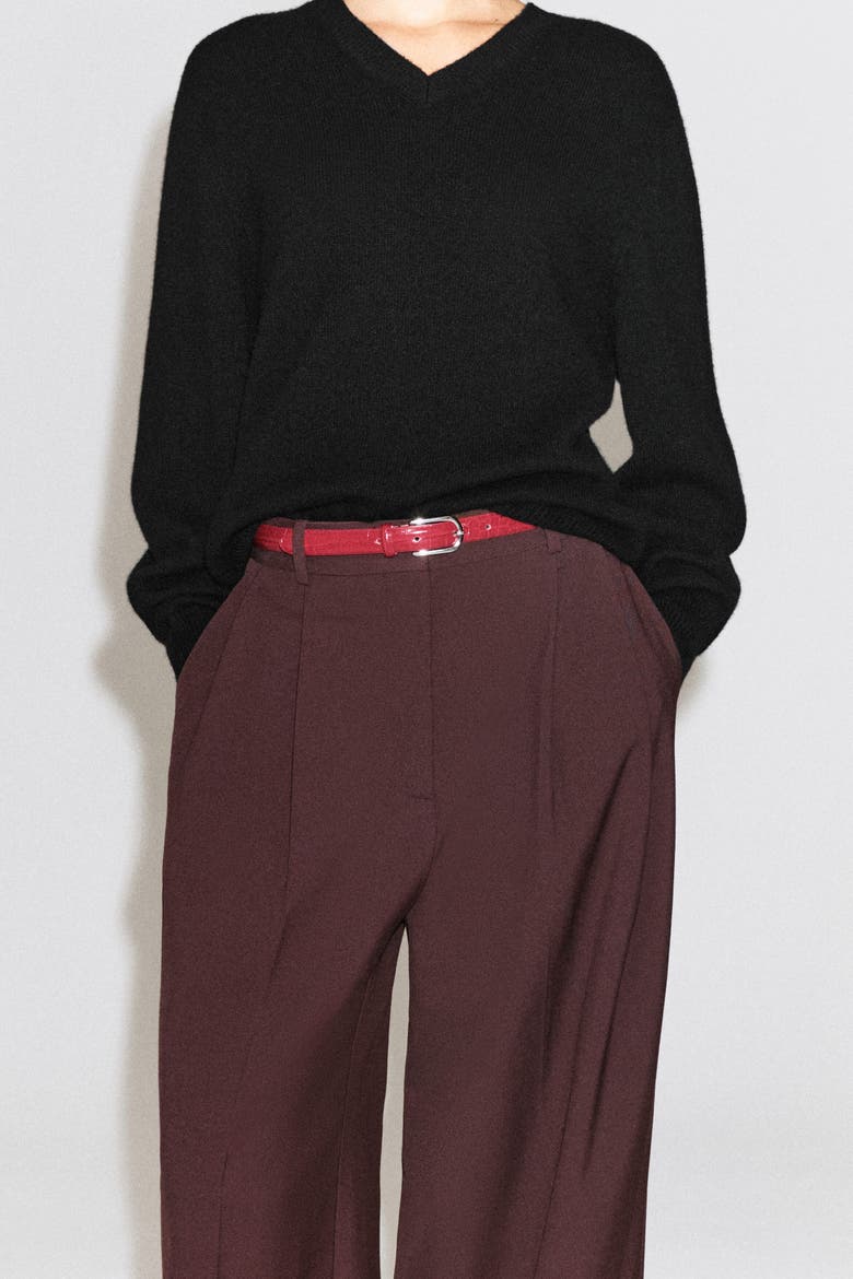 Croc-effect Leather Belt, Alternate, color, RED / CROC-EFFECT