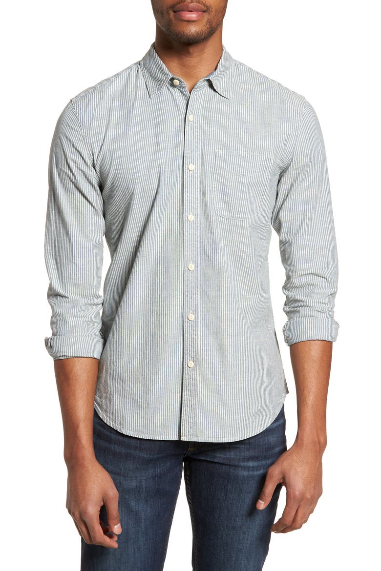 Nelson Slim Fit Stripe Sport Shirt, Main, color, INDIGO/ WHITE STRIPE