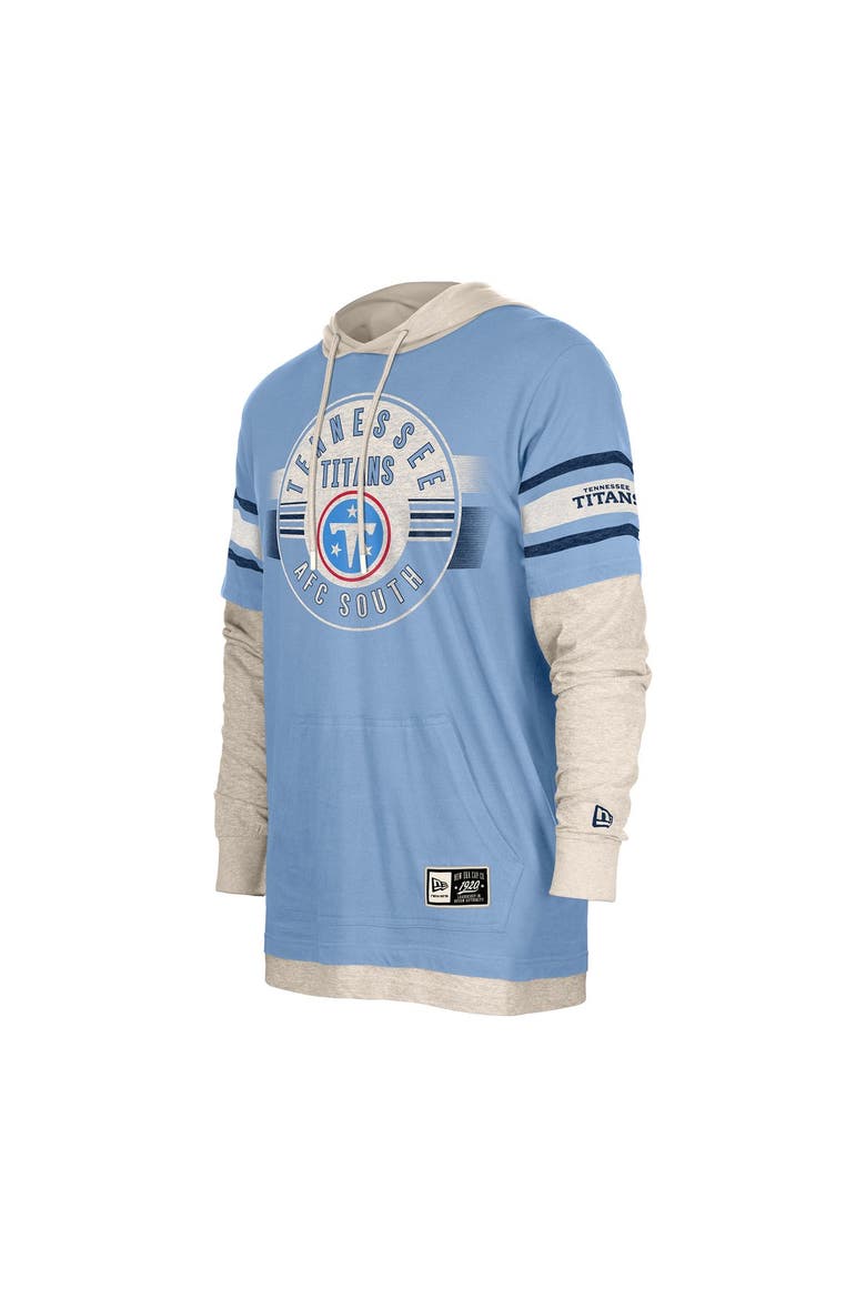 Men's New Era  Light Blue Tennessee Titans Twofer Layered Long Sleeve Hoodie T-Shirt, Alternate, color, Light Blue