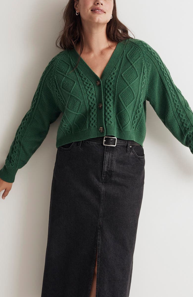 Madewell Cable Crop Cardigan, Alternate, color,