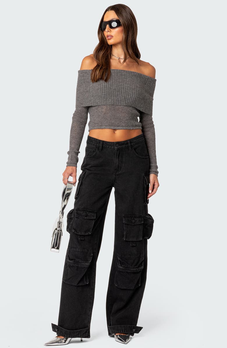 EDIKTED Lili Foldover Off the Shoulder Crop Sweater, Alternate, color, 