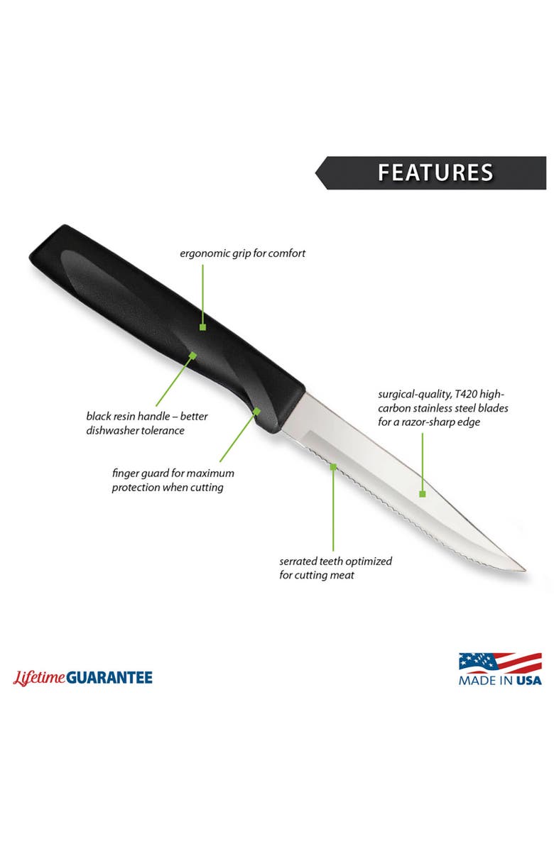 Rada Cutlery 3.875-Inch Serrated Steak Knife Anthem Wave Handle, Alternate, color, Black