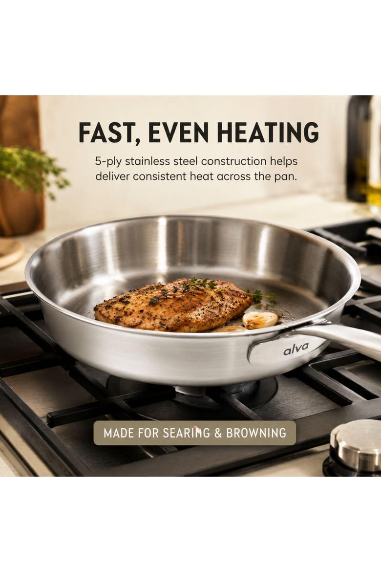 Maestro 3-Piece 5-Ply Stainless Steel Frying Pan Cookware Set, Alternate, color, Silver