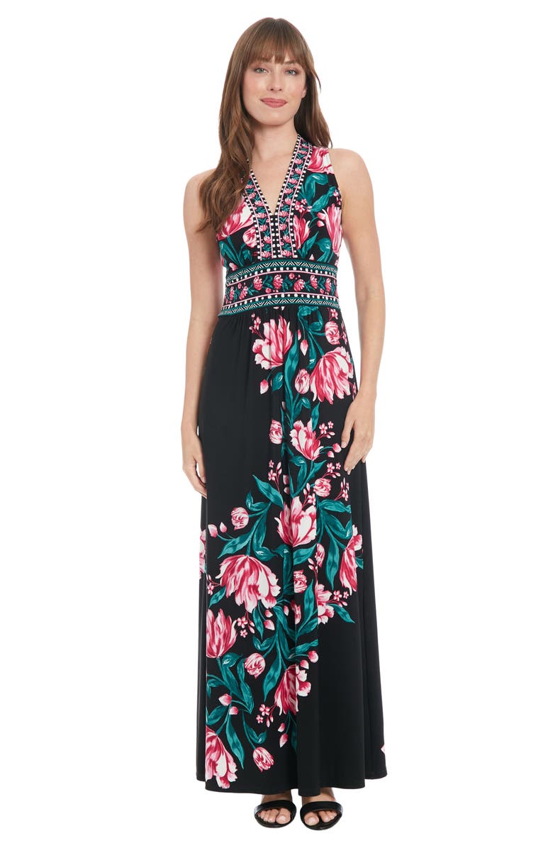 London Times Floral Sleeveless Jersey Maxi Dress, Alternate, color,