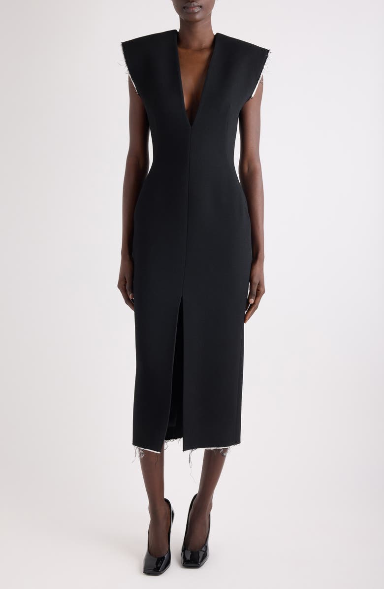 Givenchy Raw Edge Wool Blend Crepe Sheath Dress, Main, color, Black