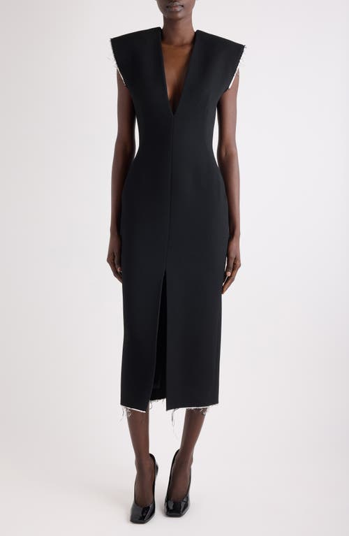 Givenchy Raw Edge Wool Blend Crepe Sheath Dress In Black