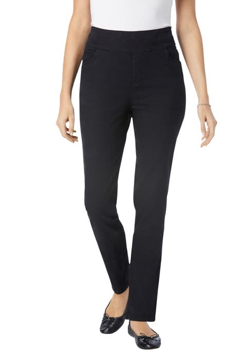 Smooth Waist Pull On Flex Fit Straight Leg Stretch Denim Jeans (plus)
