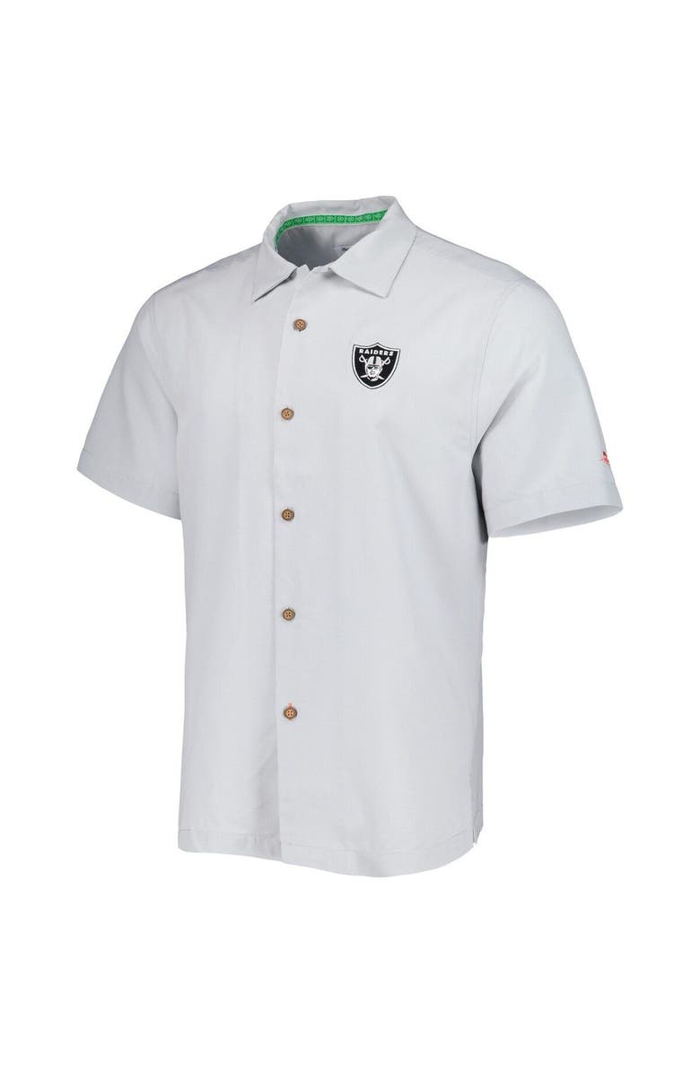 Tommy Bahama Men's Tommy Bahama Gray Las Vegas Raiders Coconut Point Frondly Fan Camp IslandZone Button-Up Shirt, Alternate, color,