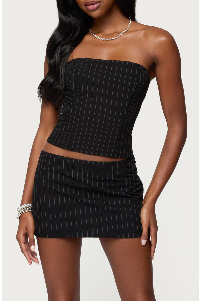 Maeve Strapless Pinstripe Corset Top, Main, color, BLACK
