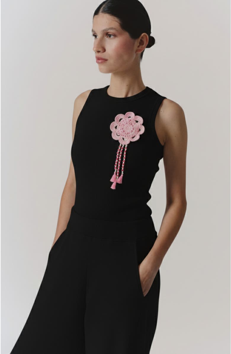 De Loreta Nata Rib Crewneck Tank, Main, color, Black