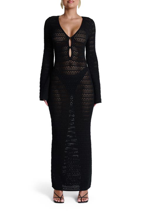 Open Stitch Long Sleeve Maxi Dress