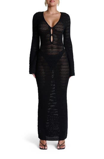 Naked Wardrobe Open Stitch Long Sleeve Maxi Dress In Black
