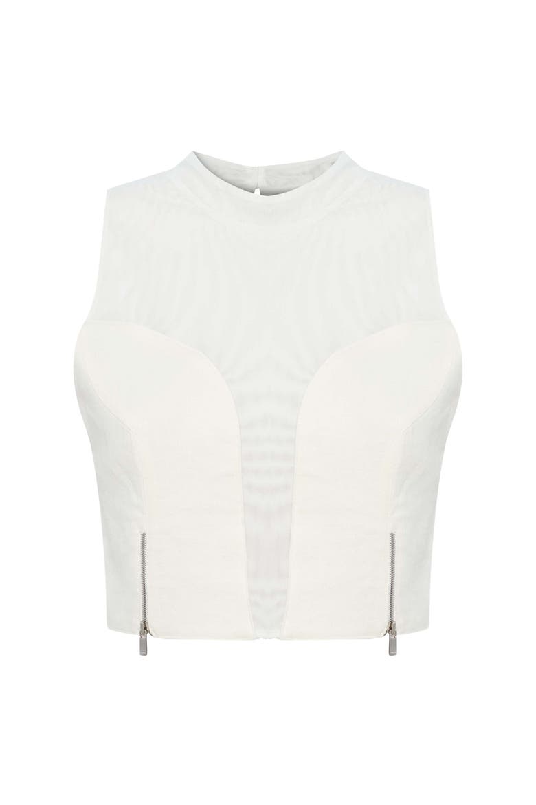 Serena Denim Linen Crop Top, Alternate, color, White