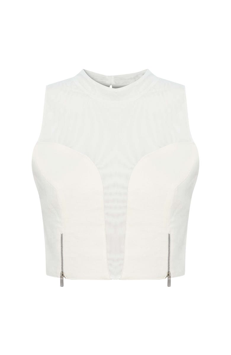 Jendue US Serena Denim Linen Crop Top, Alternate, color, White