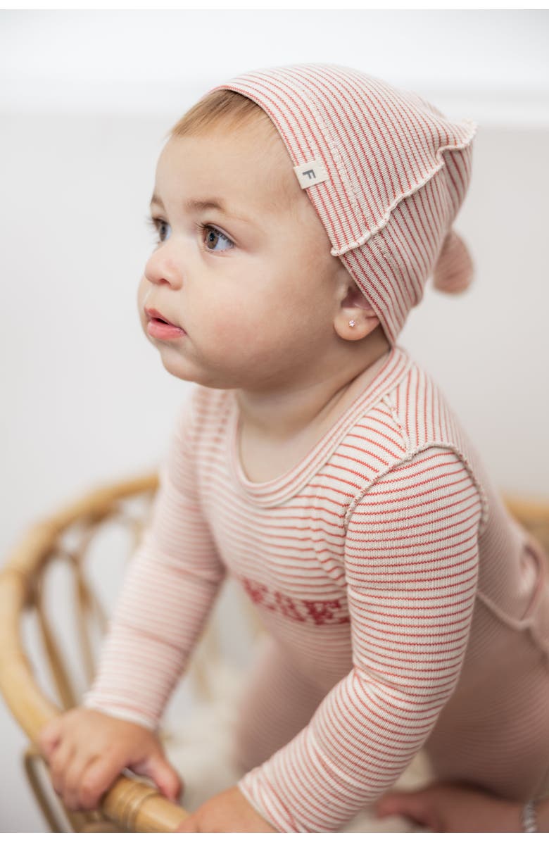 Bebe Bella Bow Stitch Ribbed Velour Romper with Matching Hat, Alternate, color, Rose