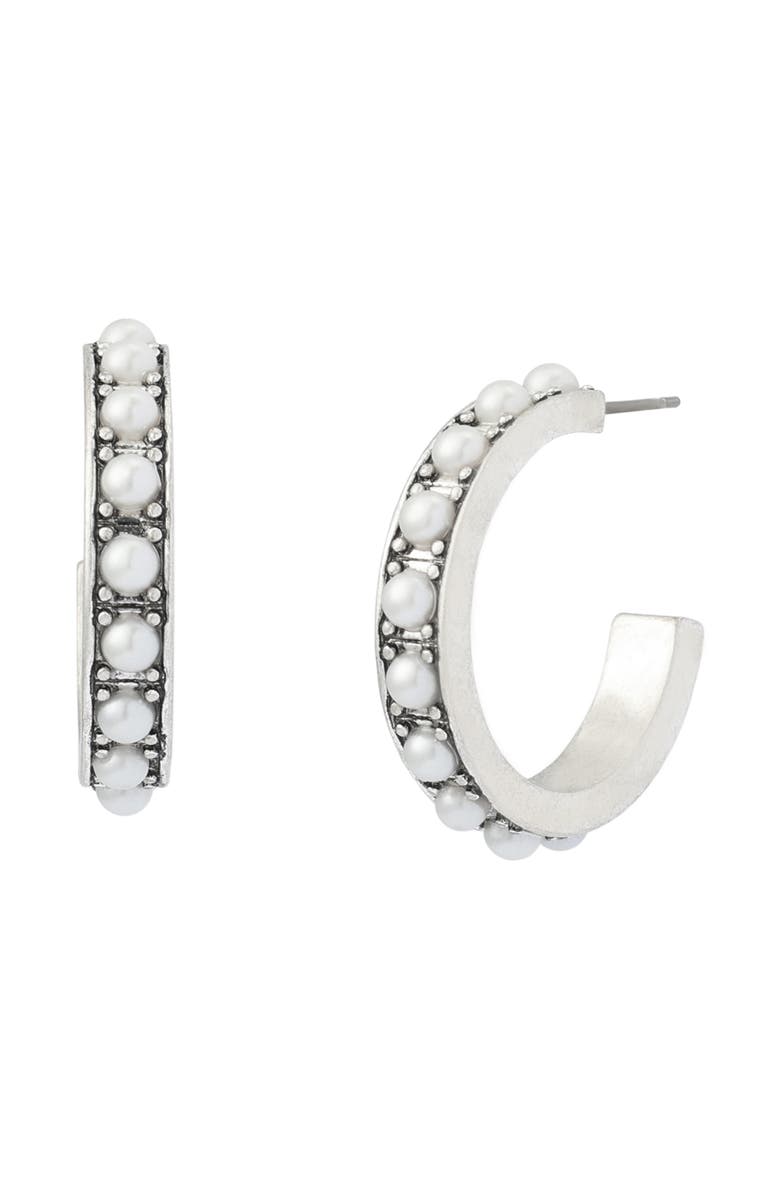 AllSaints Imitation Pearl Hoop Earrings, Main, color,