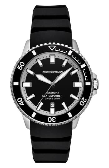 Emporio Armani Rubber Strap Watches In Black