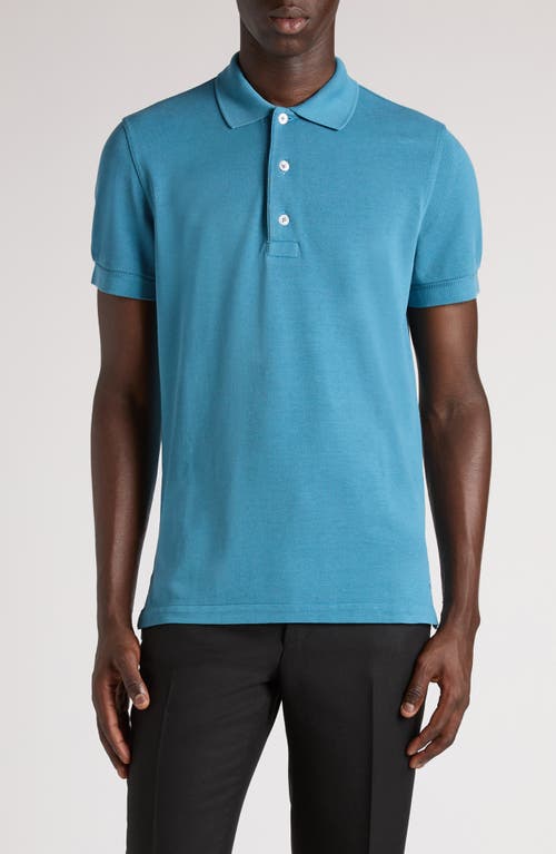 Tom Ford Lyocell & Cotton Piqué Polo In Hb651 Faded Blue