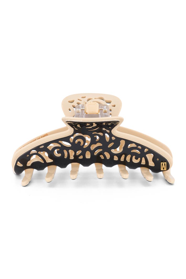 Roma acetate hair clip, Main, color, Beige black