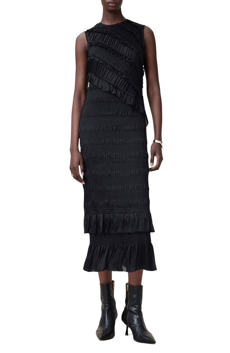 AllSaints Nyla Sleeveless Ruffle Dress, Main, color,