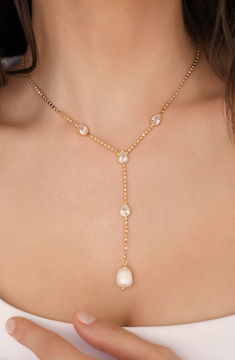 Ettika Dripping Crystal Y-Necklace, Alternate, color, Gold