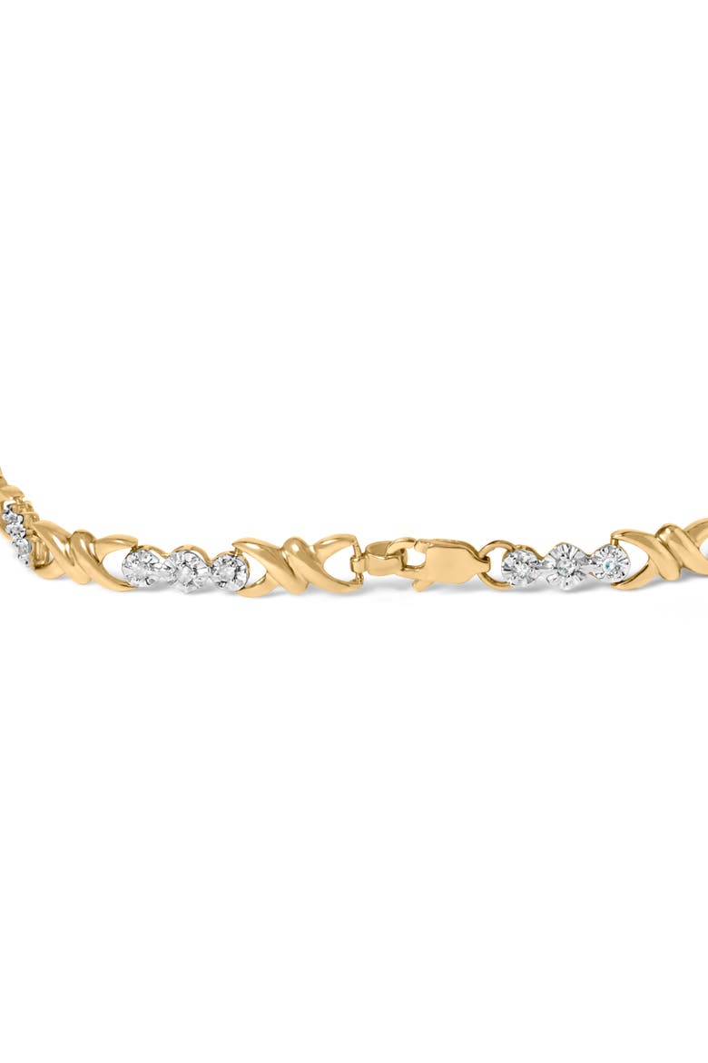 10k Yellow Gold 1/3 Cttw Diamond 3 Stone and X-Link Bracelet - 7.50" Inches, Alternate, color, Yellow