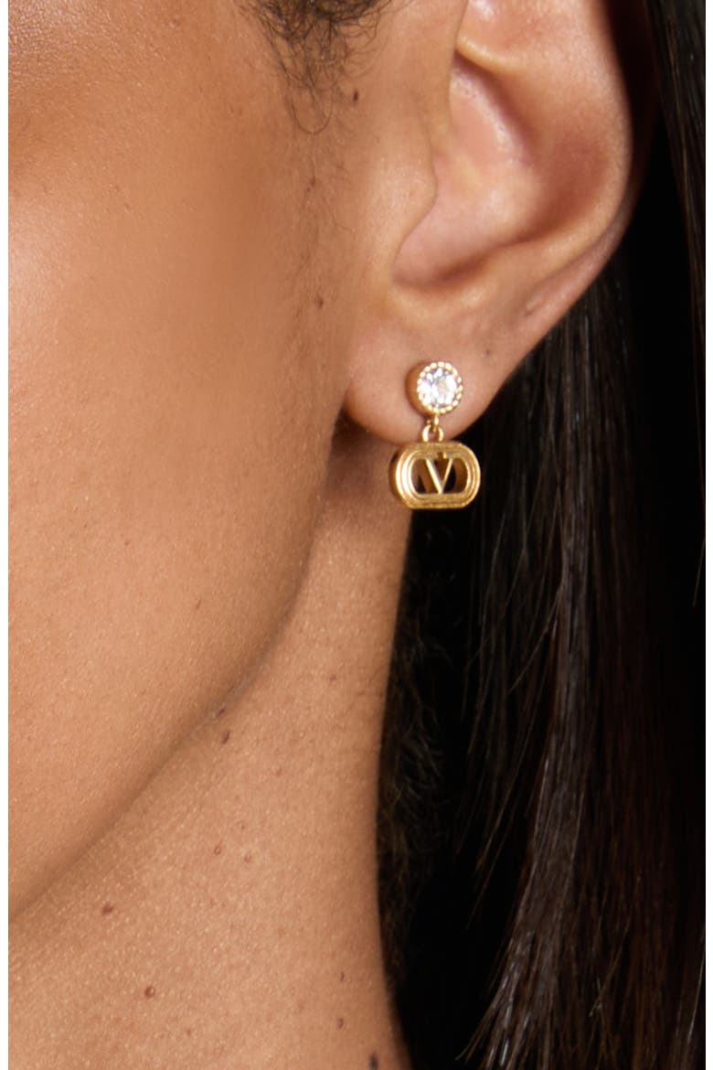 VLOGO Signature Drop Earrings, Alternate, color, GOLD/ WHITE