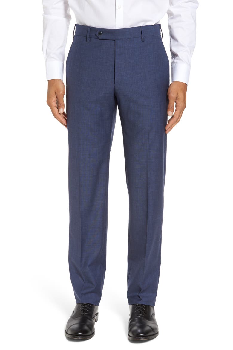 Parker Flat Front Sharkskin Wool Trousers, Main, color, BLUE