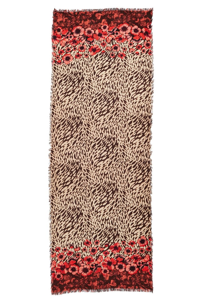'Animalia Ripple' Wool Scarf, Alternate, color, TAN/ RED