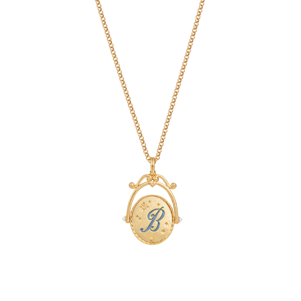 Fable England B Initial Bluebell Gold Spinner Chain Necklace