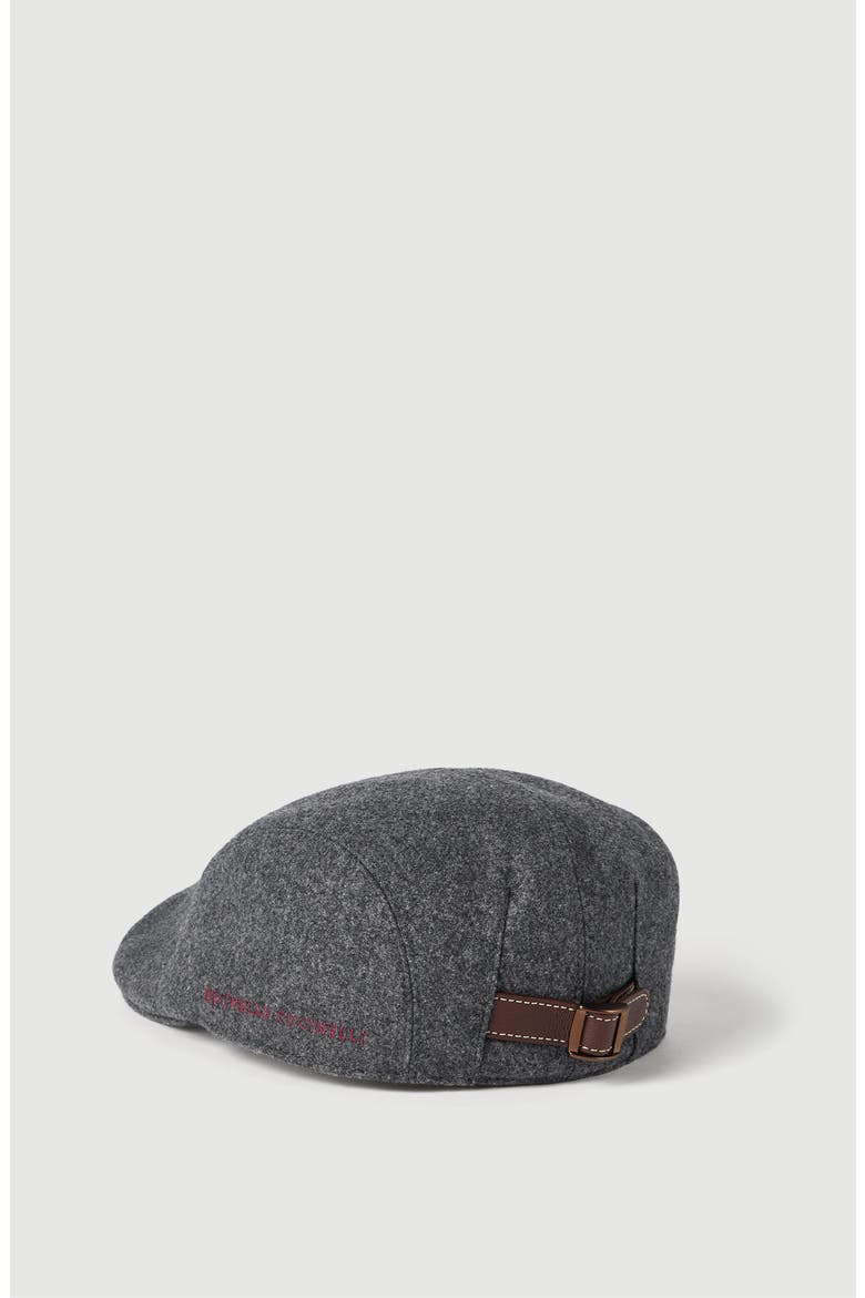 Virgin wool flannel flat cap with embroidered logo, Alternate, color, Dark Grey