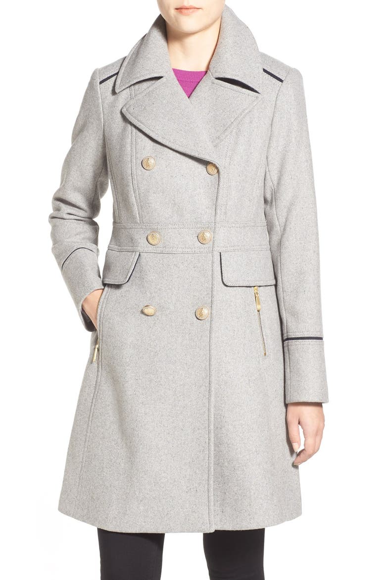 Wool Blend Double Breasted Officer's Coat, Main, color, LIGHT GREY