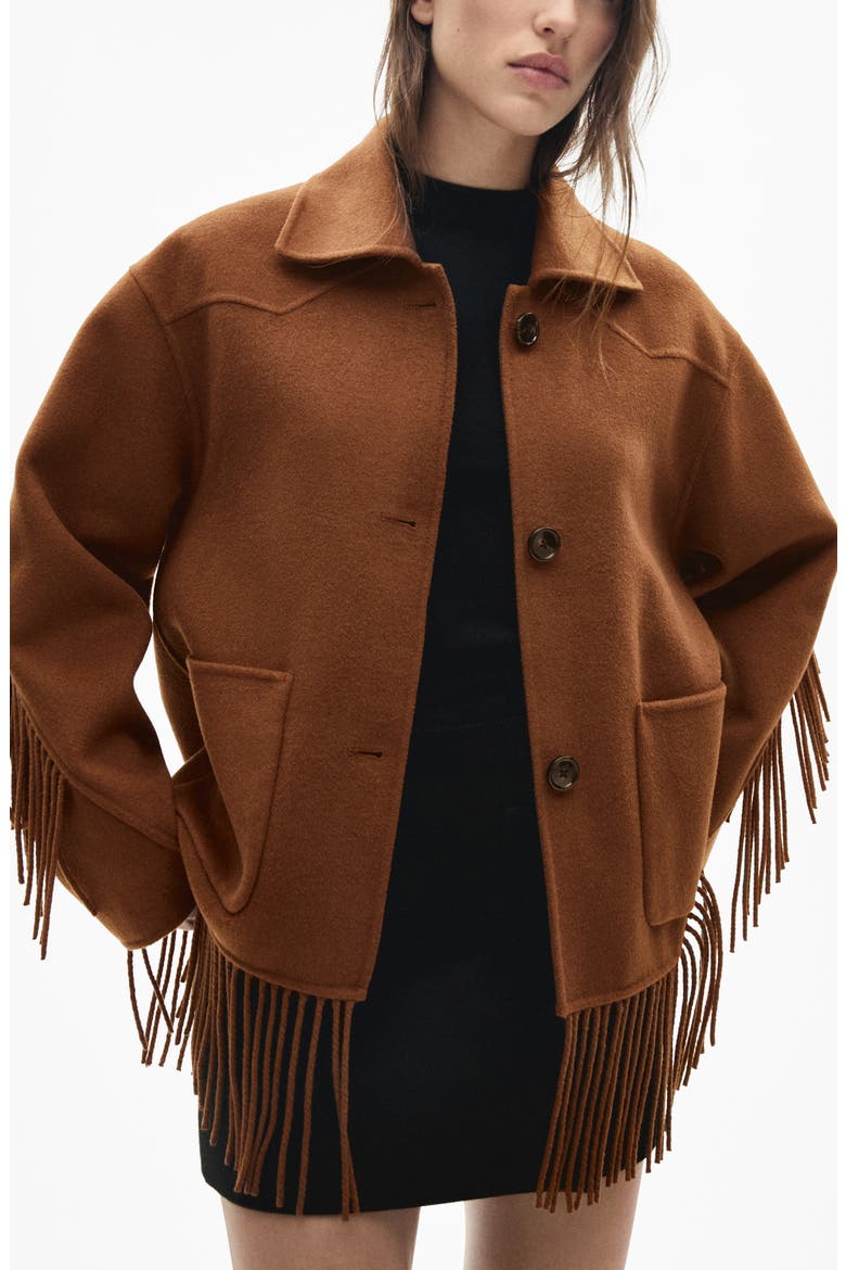 Fringed Wool Blend Coat, Main, color, TOBACCO BROWN