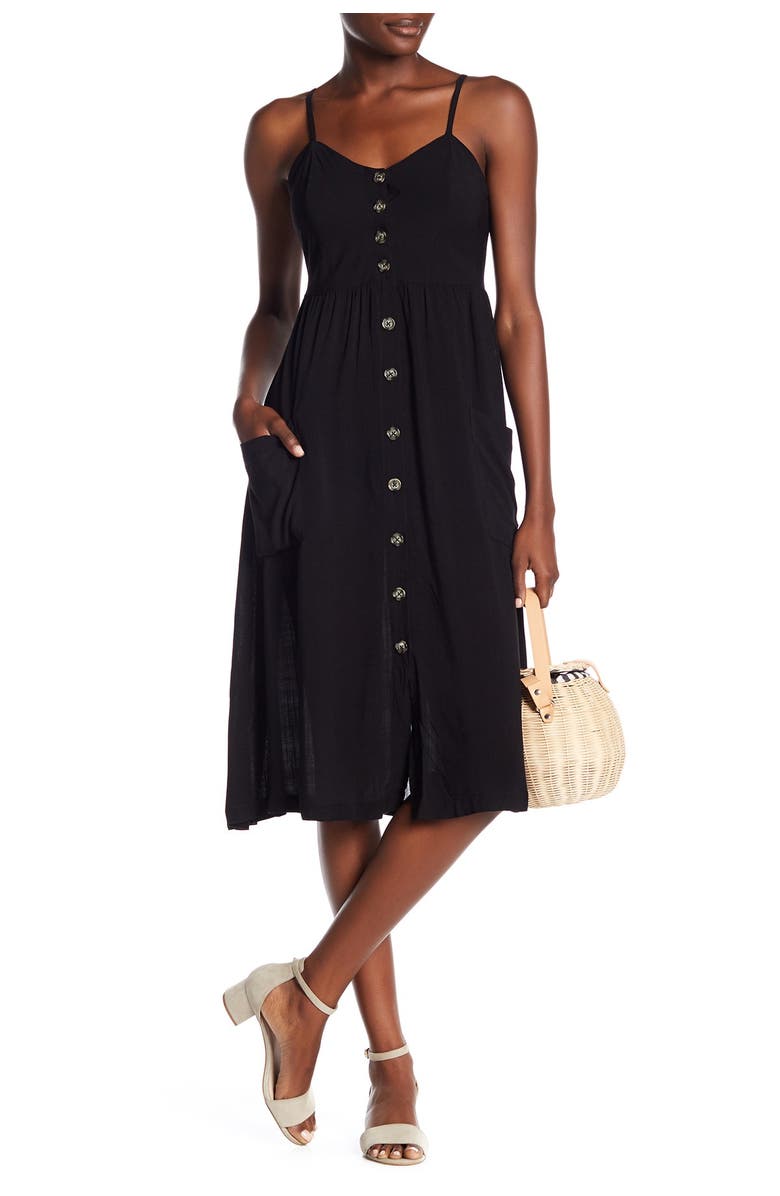 Good Luck Gem Button Front Sleeveless Midi Dress, Alternate, color,