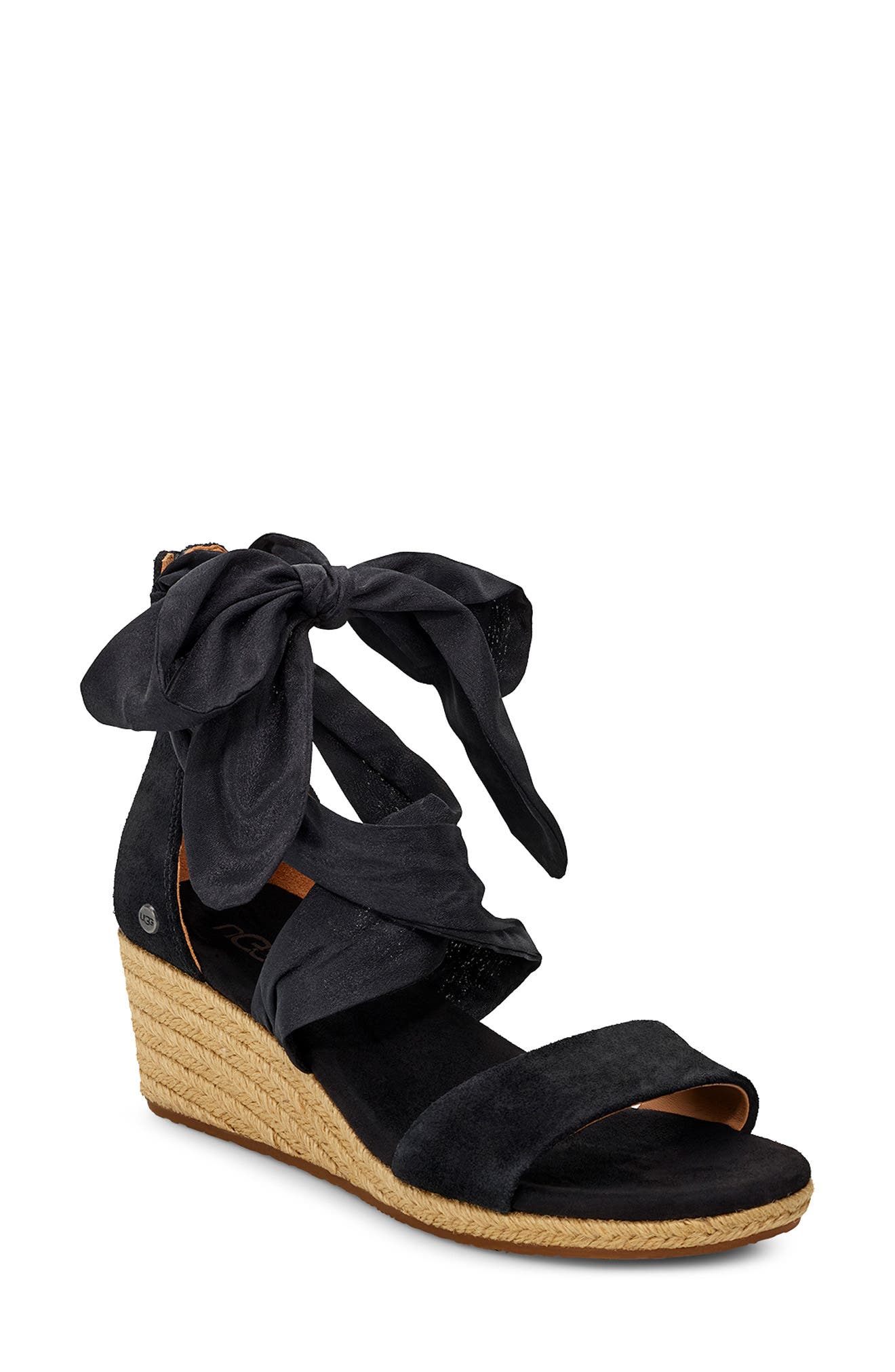 UGG<sup>®</sup> Trina Ribbon Tie Wedge Sandal, Main, color, 