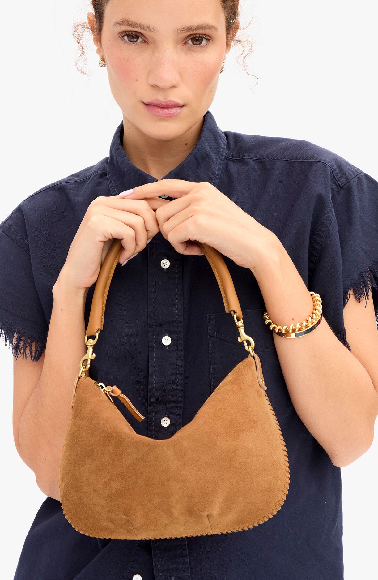 Petit Moyen Suede Messenger Bag, Alternate, color, CARAMEL