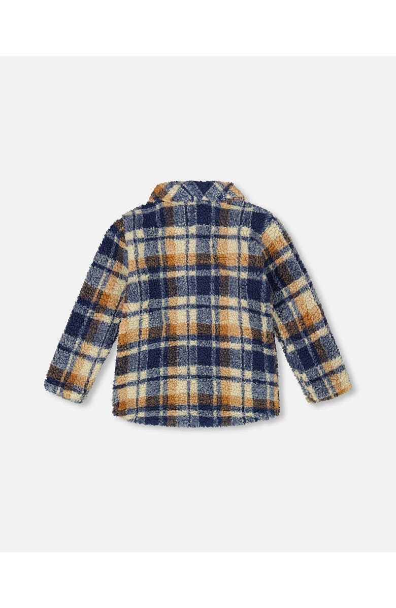 Deux par Deux Long Sleeve Zip Front Overshirt, Alternate, color, Blue And Brown Plaid